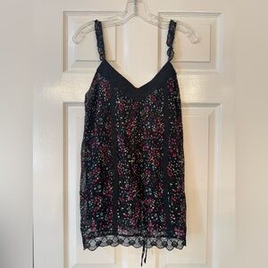 Decree Black Floral Lace-Trim Y2K Camisole